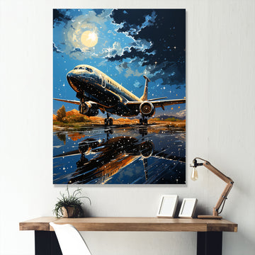 Futuristic Aircraft S Last Checks At Moonlight - Plane Canvas Wall Art